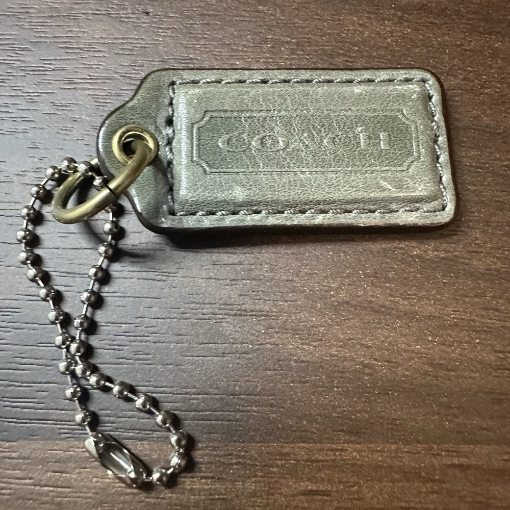 Coach Hang Tag Replacement Gray Green Patent Leather Bag Charm Keychain Large 2"